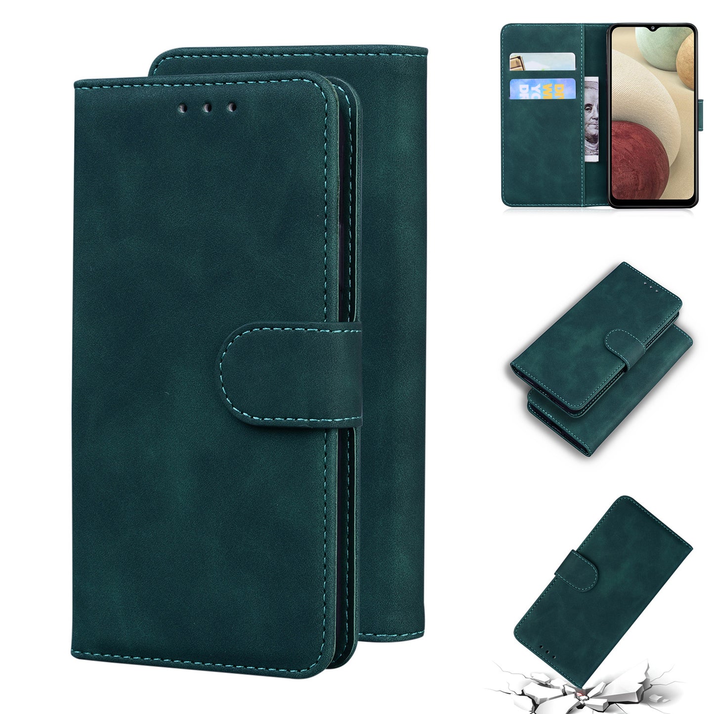 TPU + PU Leather Scratch Resistant Protective Phone Case Cover with Stand and Wallet for Samsung Galaxy M32 (Global Version)