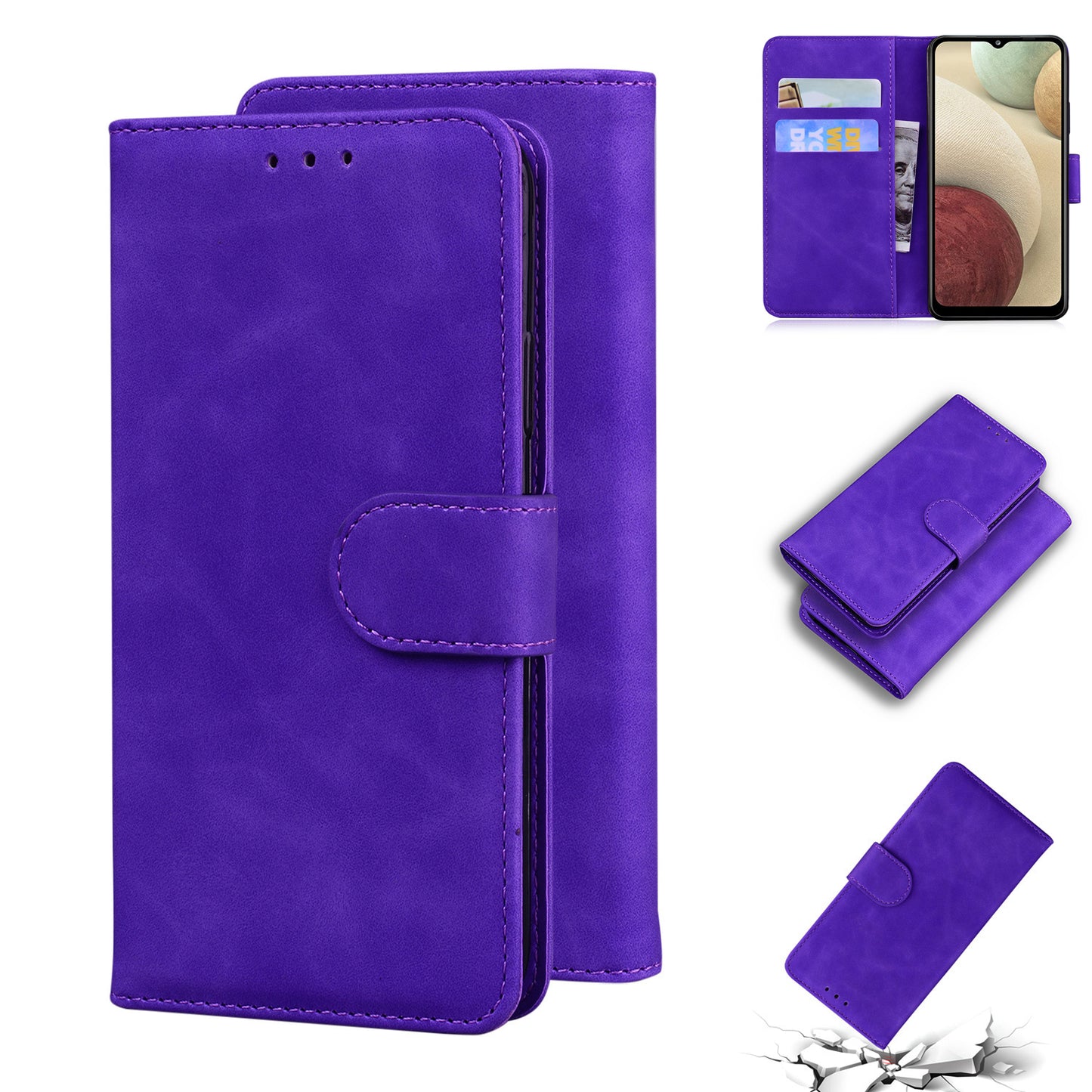 TPU + PU Leather Scratch Resistant Protective Phone Case Cover with Stand and Wallet for Samsung Galaxy M32 (Global Version)