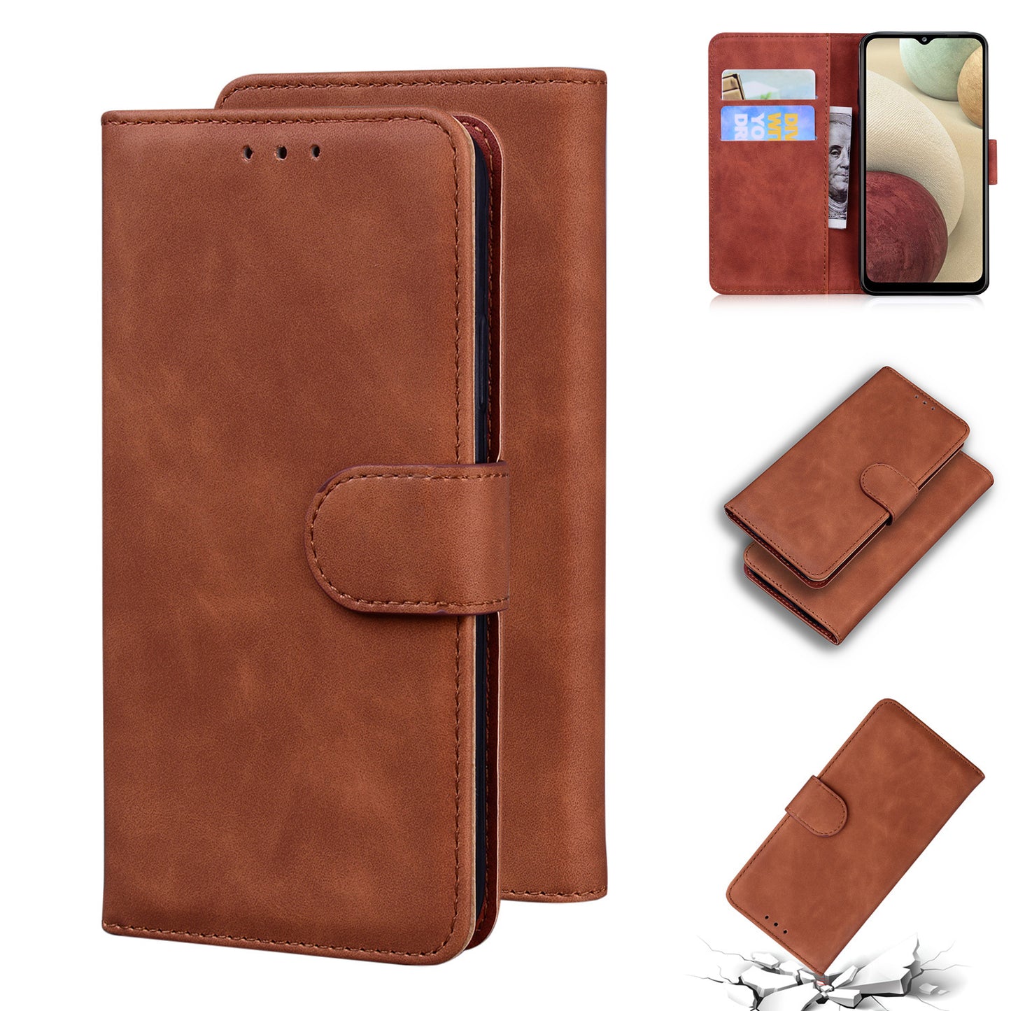 TPU + PU Leather Scratch Resistant Protective Phone Case Cover with Stand and Wallet for Samsung Galaxy M32 (Global Version)