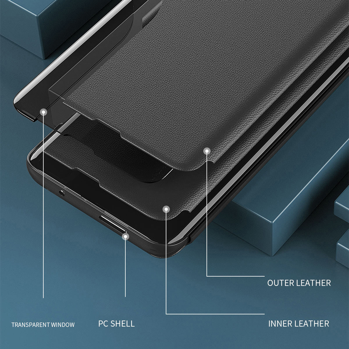 Smart View Window Stand PU Leather Folio Protective Magnetic Closure Flip Cover for Samsung Galaxy M52 5G
