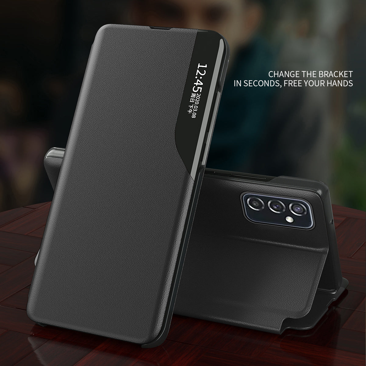 Smart View Window Stand PU Leather Folio Protective Magnetic Closure Flip Cover for Samsung Galaxy M52 5G