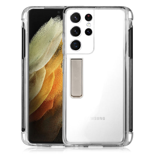 Kickstand Flexible Soft TPU Transparent Protective Case with Pen Holder Slot for Samsung Galaxy S21 Ultra 5G