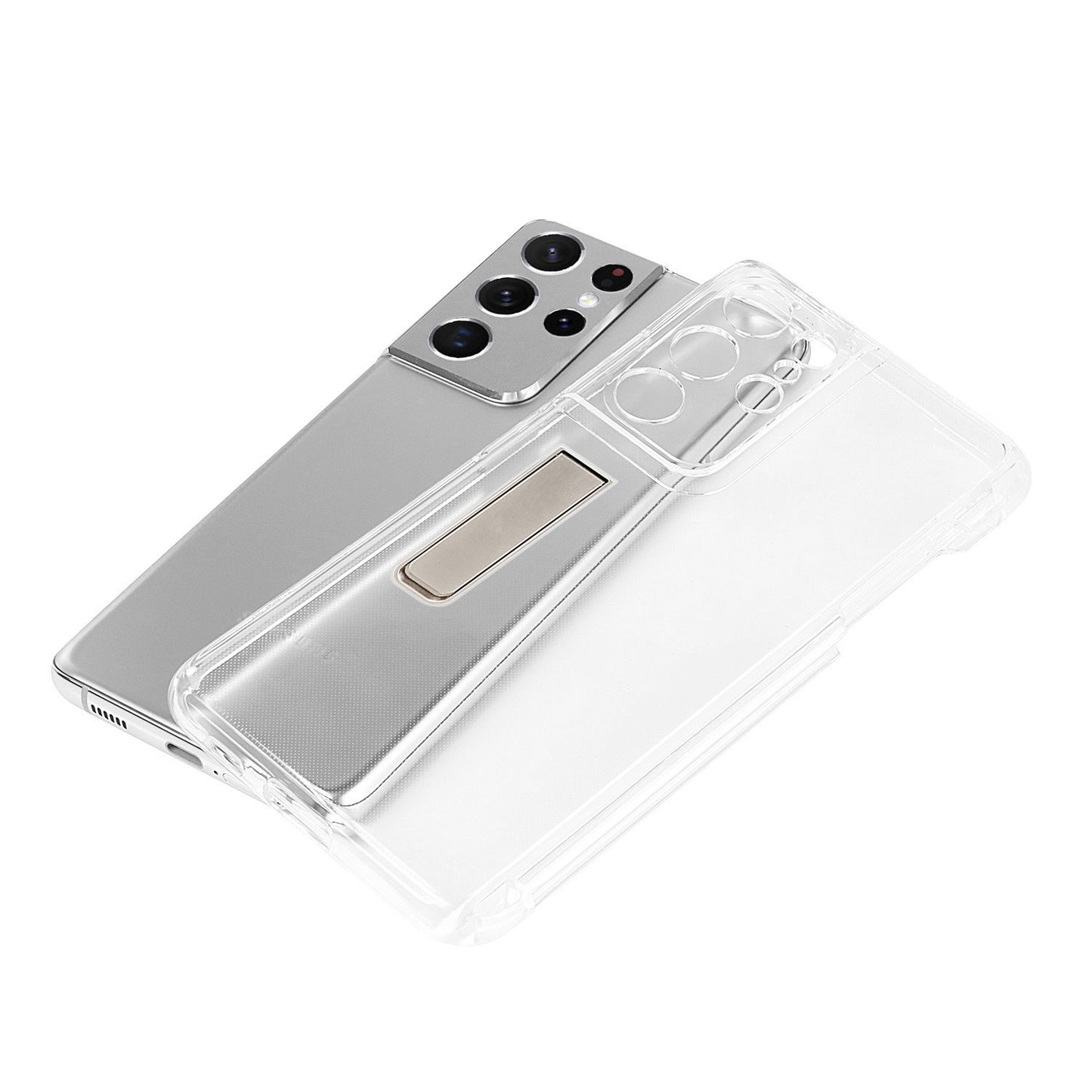 Kickstand Flexible Soft TPU Transparent Protective Case with Pen Holder Slot for Samsung Galaxy S21 Ultra 5G