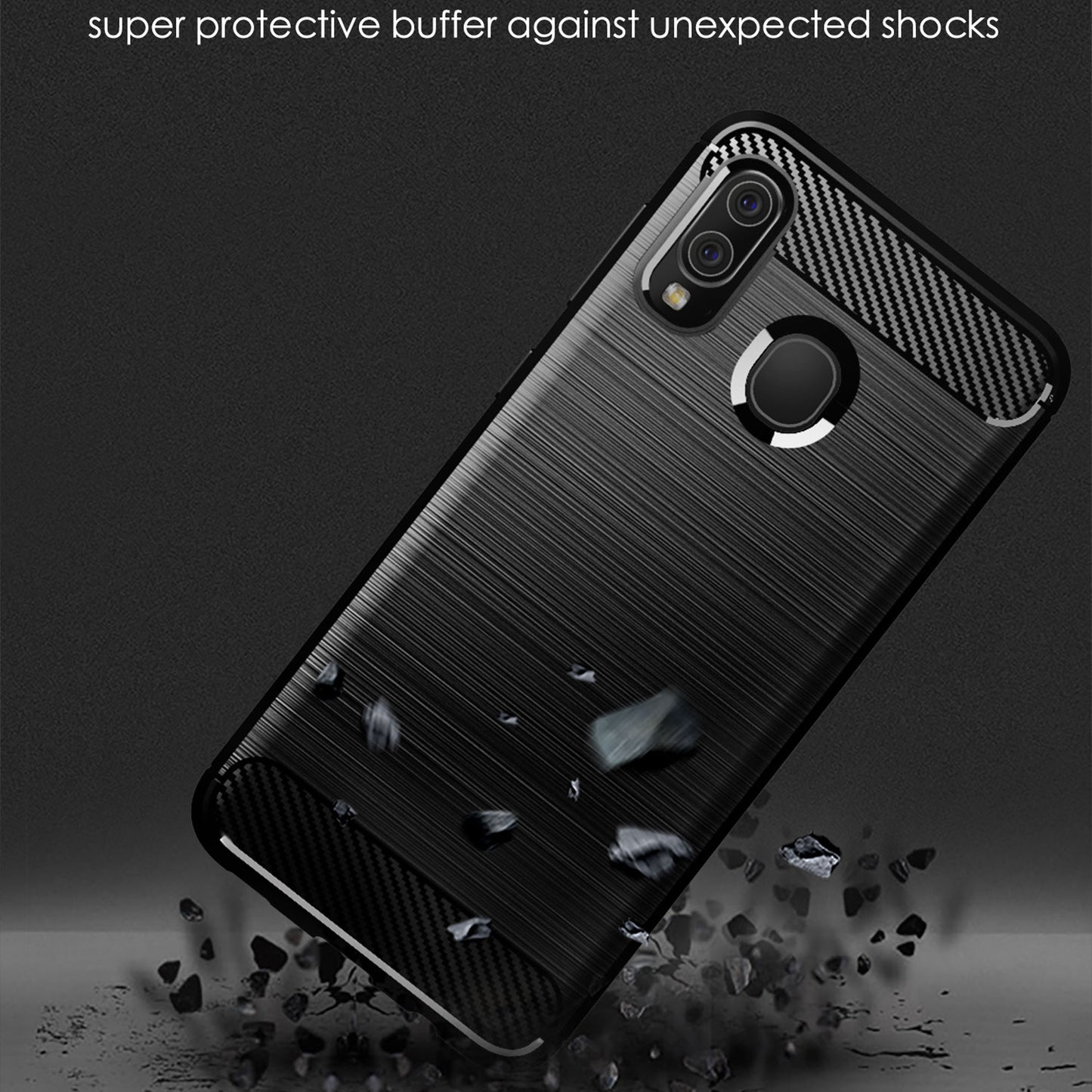 1.8mm Heat Dissipation TPU Case 1.8mm Thickness Drop-Proof Carbon Fiber Texture Fingerprint-Free Brushed Surface Phone Cover for Samsung Galaxy A20/A30/M10s