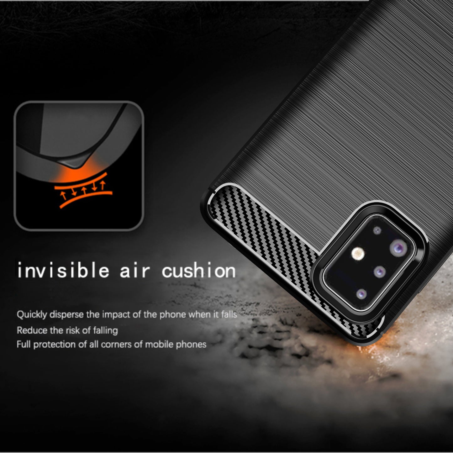 1.8mm eat Dissipation TPU Case Full Brushed Surface Coverage Carbon Fiber Texture Phone Cover for Samsung Galaxy A71 4G SM-A715