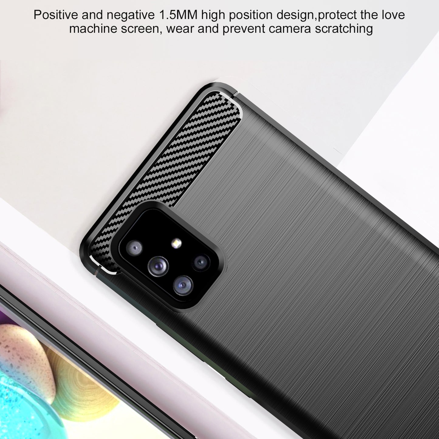 1.8mm Heat Dissipation TPU Case Shock-Absorbed Fall-Resistant Carbon Fiber Texture Brushed Surface Phone Cover for Samsung Galaxy A71 5G SM-A716