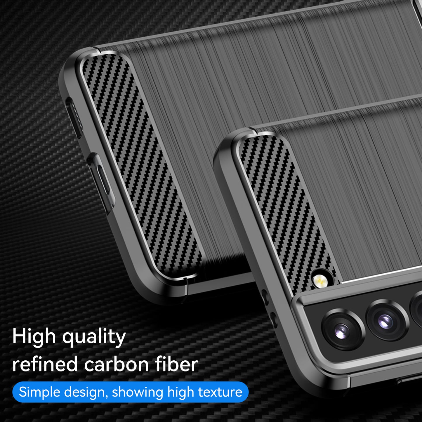 1.8mm Heat Dissipation TPU Case Anti-Scratch Anti-Fall Carbon Fiber Texture Phone Cover with Brushed Surface for Samsung Galaxy S21 4G/5G