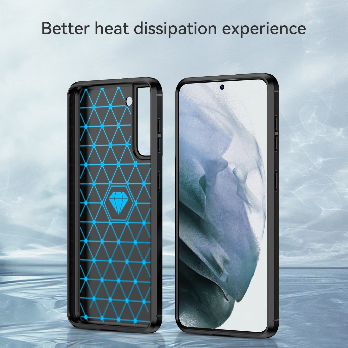 1.8mm Heat Dissipation TPU Case Anti-Scratch Anti-Fall Carbon Fiber Texture Phone Cover with Brushed Surface for Samsung Galaxy S21 4G/5G