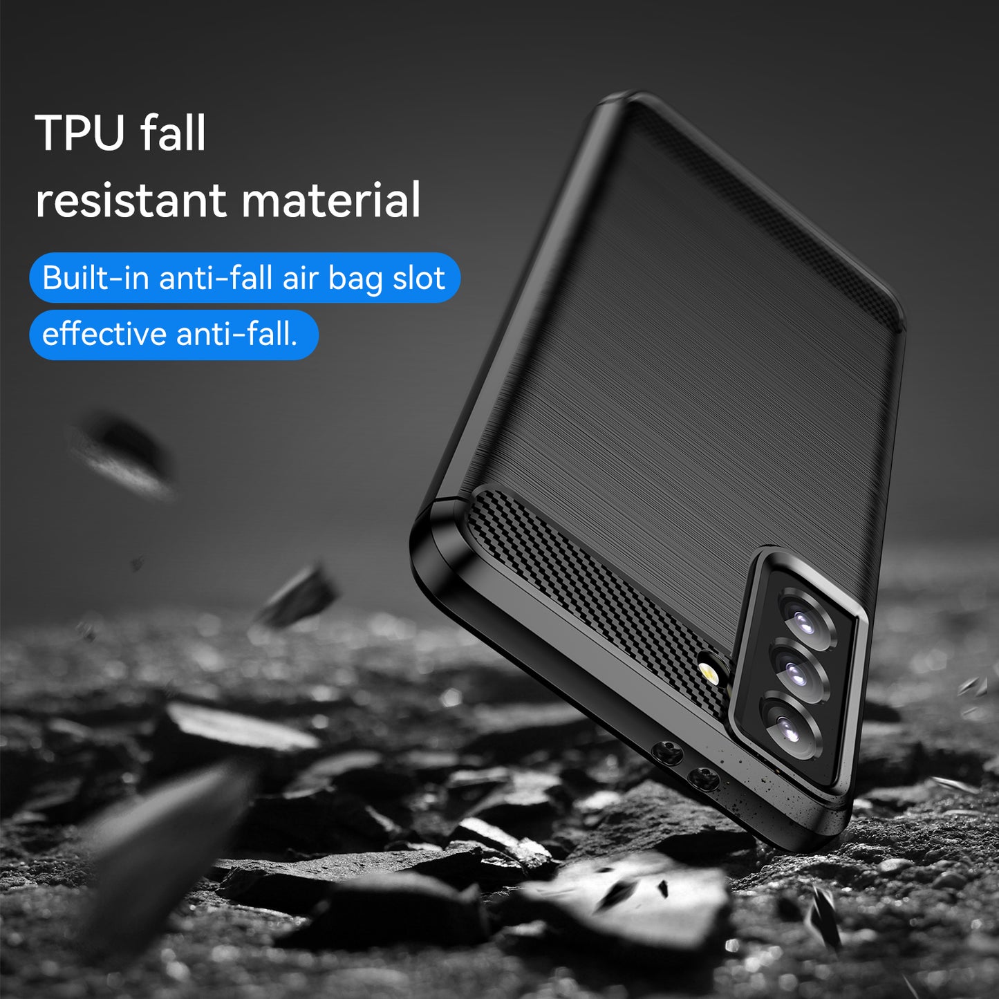 1.8mm Heat Dissipation TPU Case Anti-Scratch Anti-Fall Carbon Fiber Texture Phone Cover with Brushed Surface for Samsung Galaxy S21 4G/5G