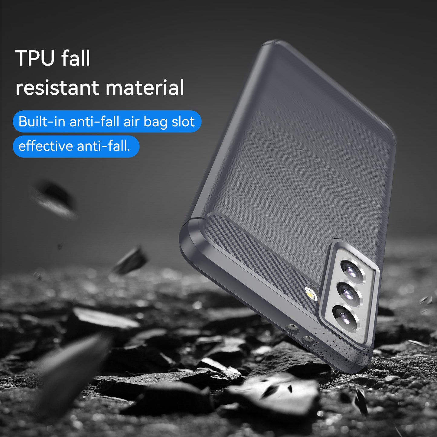 1.8mm Heat Dissipation TPU Case Anti-Scratch Anti-Fall Carbon Fiber Texture Phone Cover with Brushed Surface for Samsung Galaxy S21 4G/5G