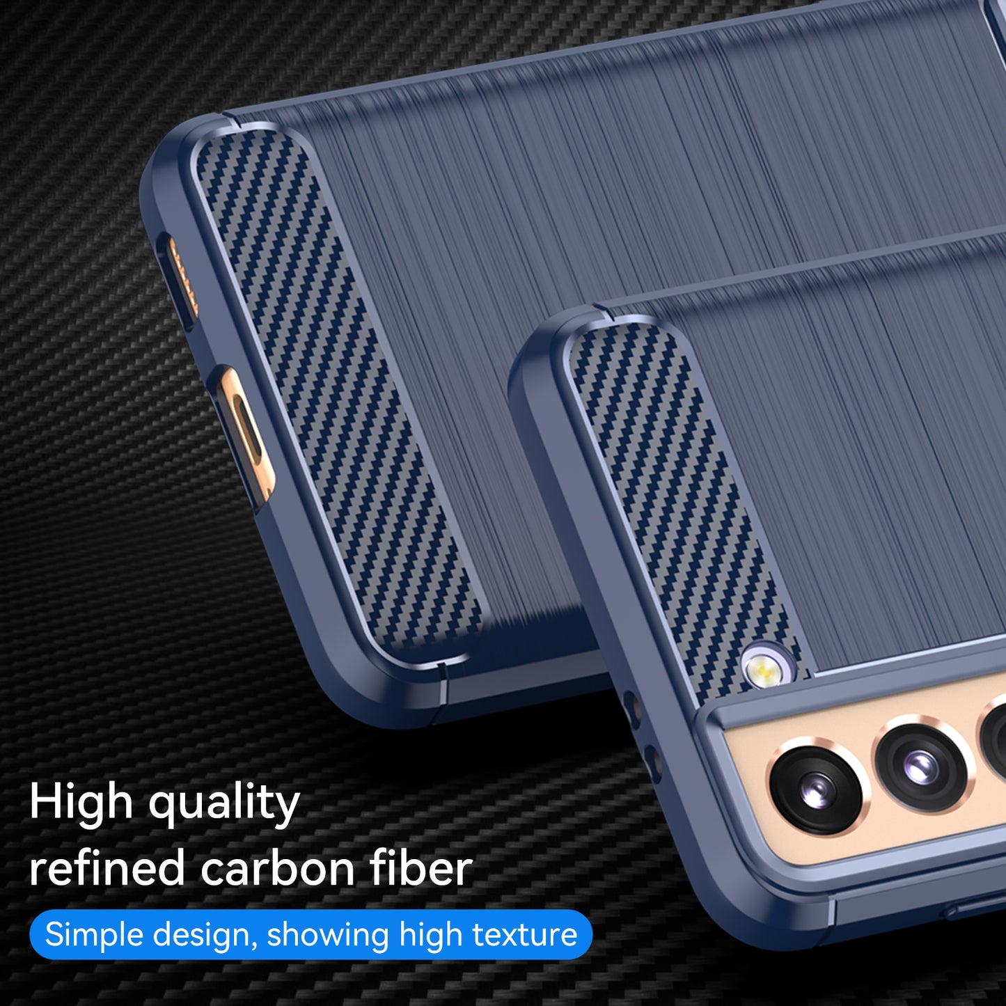 1.8mm Heat Dissipation TPU Case Anti-Scratch Anti-Fall Carbon Fiber Texture Phone Cover with Brushed Surface for Samsung Galaxy S21 4G/5G