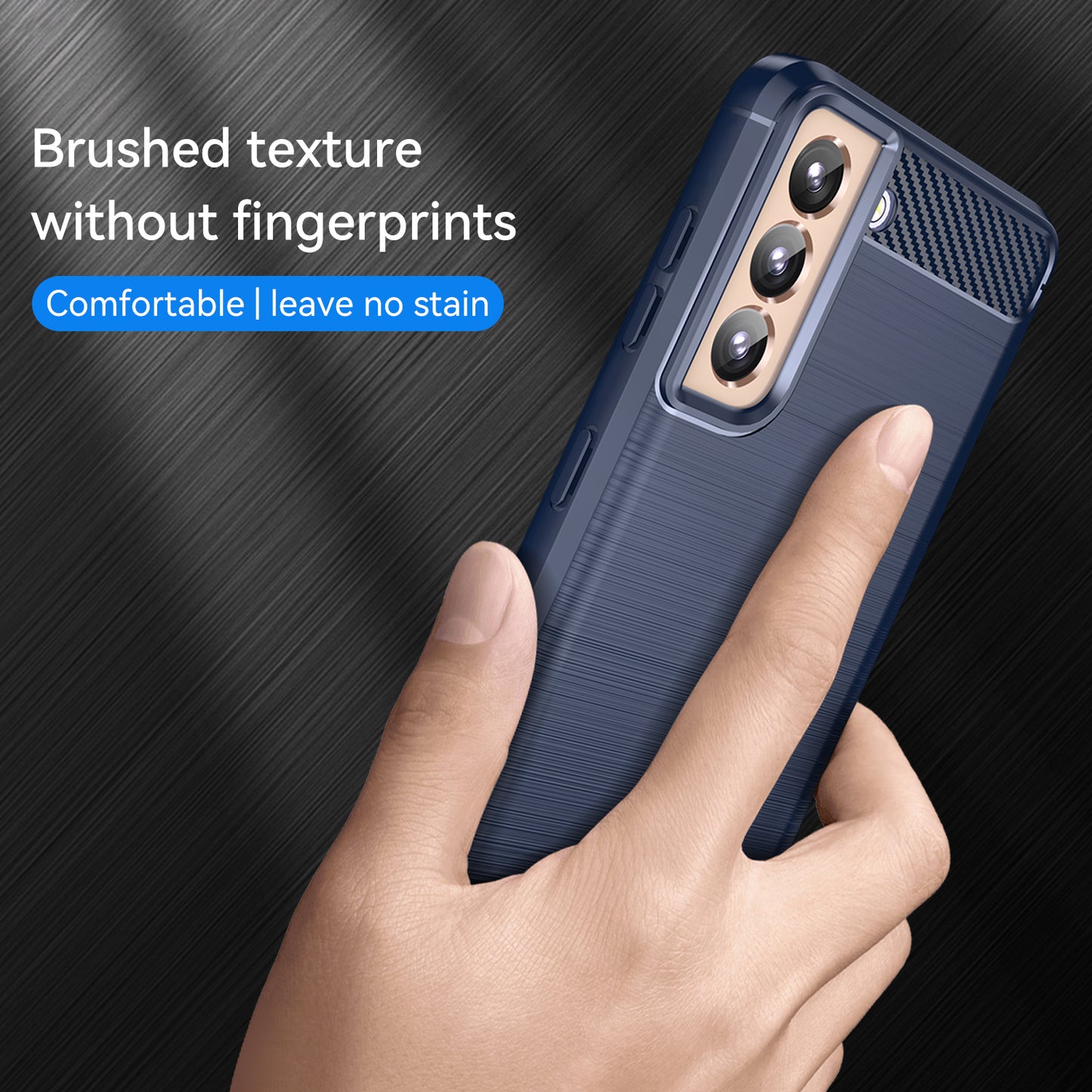 1.8mm Heat Dissipation TPU Case Anti-Scratch Anti-Fall Carbon Fiber Texture Phone Cover with Brushed Surface for Samsung Galaxy S21 4G/5G