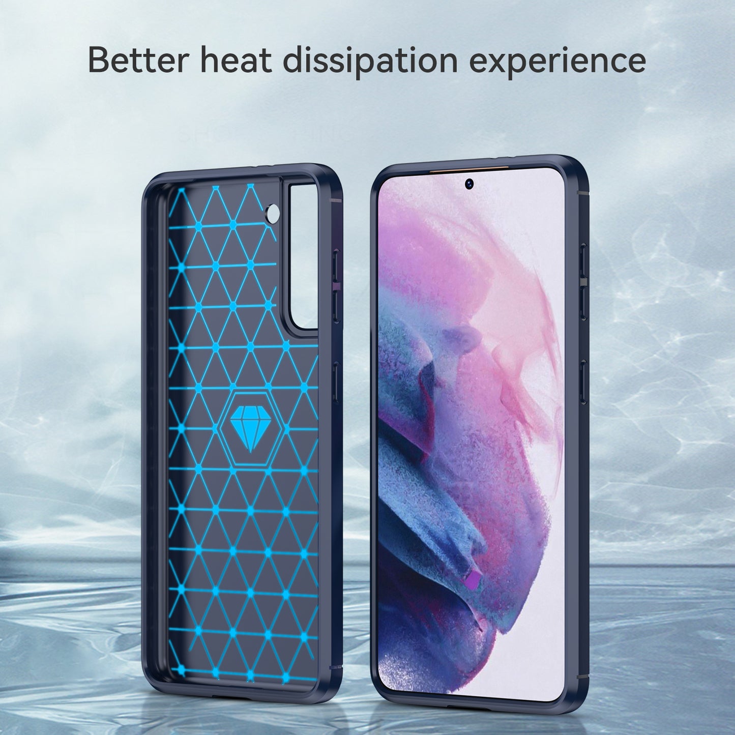 1.8mm Heat Dissipation TPU Case Anti-Scratch Anti-Fall Carbon Fiber Texture Phone Cover with Brushed Surface for Samsung Galaxy S21 4G/5G