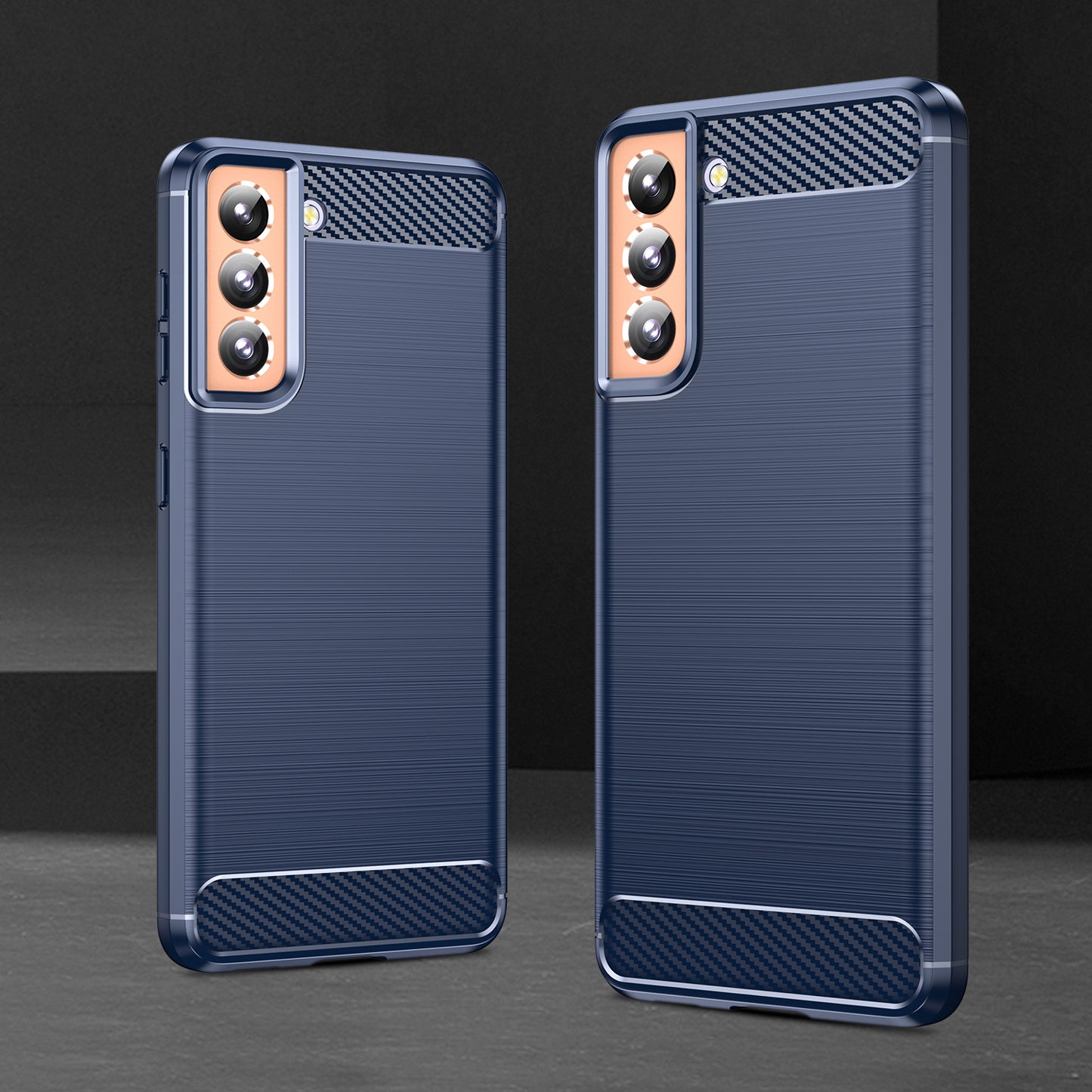 1.8mm Heat Dissipation TPU Case Anti-Scratch Anti-Fall Carbon Fiber Texture Phone Cover with Brushed Surface for Samsung Galaxy S21 4G/5G