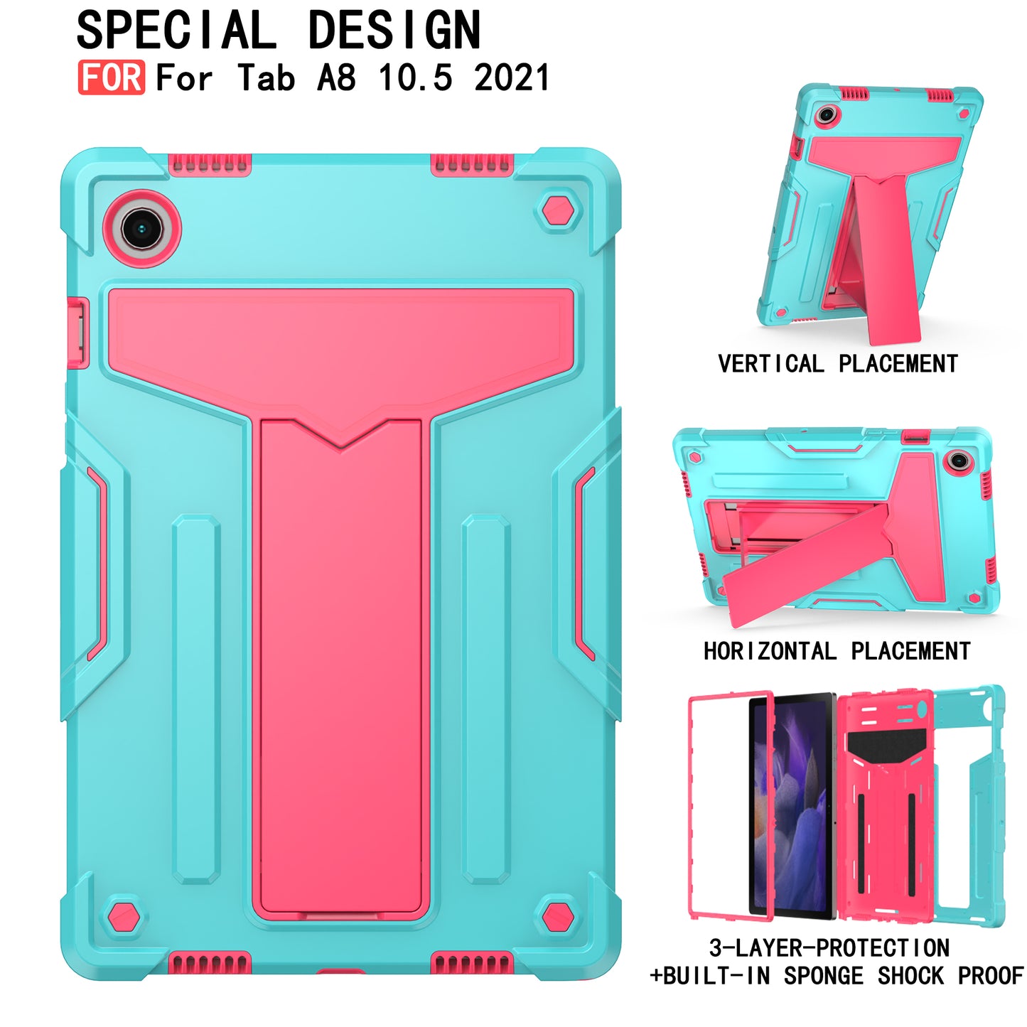 Foldable T-shaped Tablet Case with Kickstand PC Silicone Shockproof Protector Cover for Samsung Galaxy Tab A8 10.5 (2021)