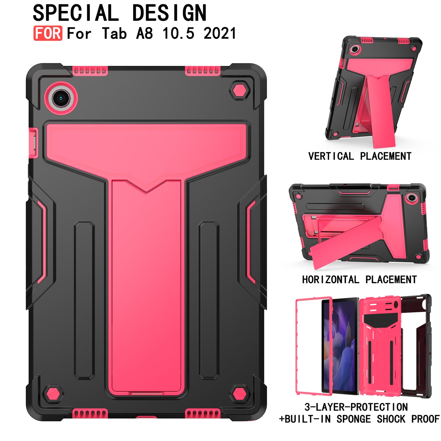 Foldable T-shaped Tablet Case with Kickstand PC Silicone Shockproof Protector Cover for Samsung Galaxy Tab A8 10.5 (2021)