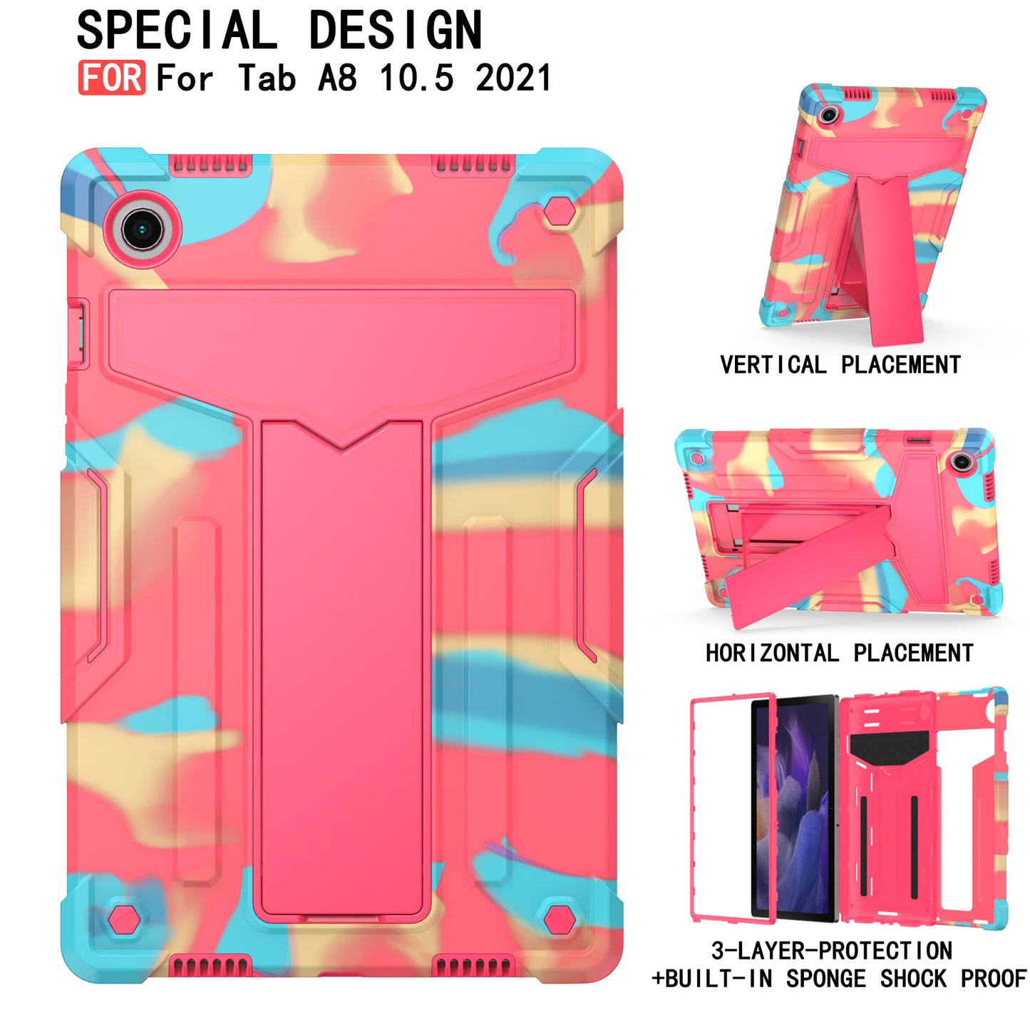 Foldable T-shaped Tablet Case with Kickstand PC Silicone Shockproof Protector Cover for Samsung Galaxy Tab A8 10.5 (2021)