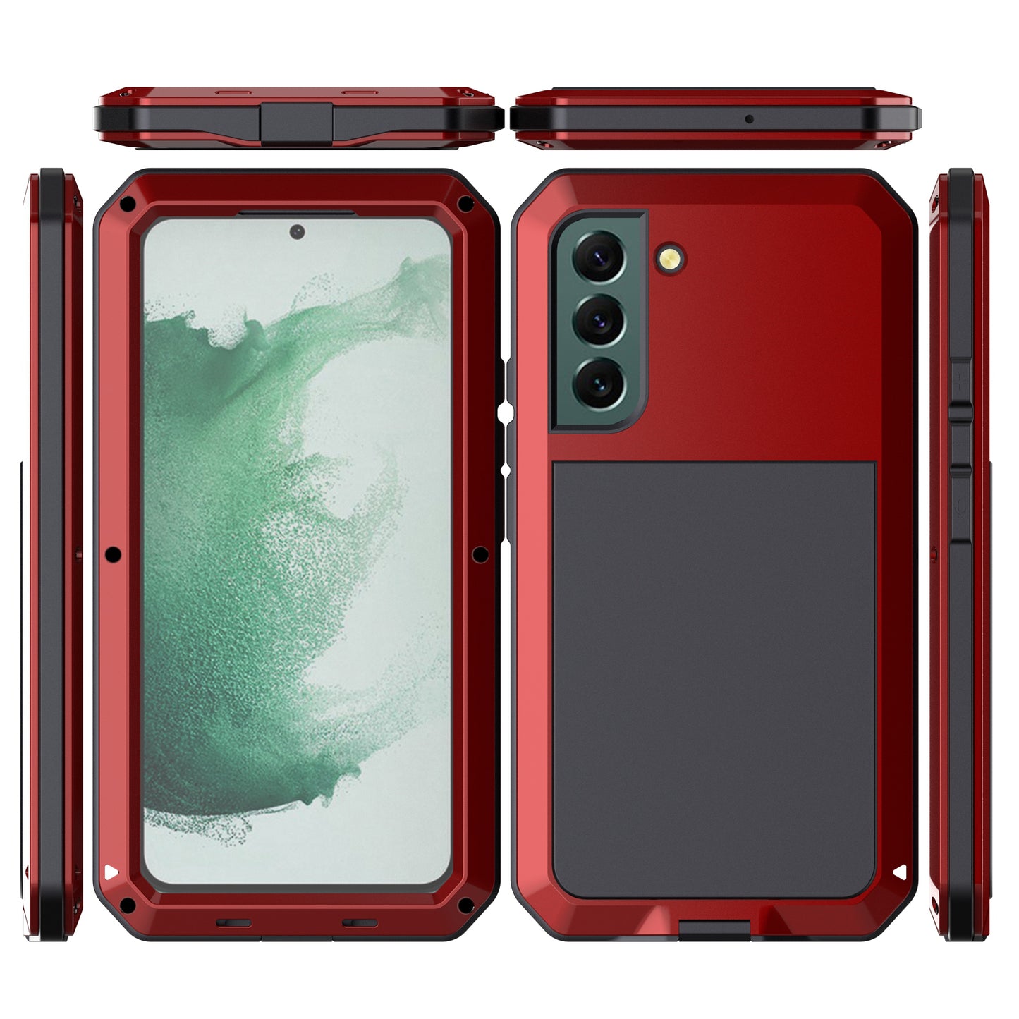 Silicone Metal Hybrid Phone Case for Samsung Galaxy S21 FE 5G/S21 Fan Edition, Tempered Glass Anti-Dust Plug Design Phone Accessory