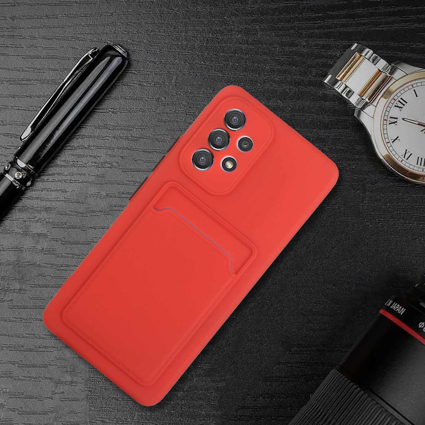 For Samsung Galaxy A53 5G Card Holder Slot Soft TPU Shockproof Anti-Scratch Case Case with Camera Lens Protection