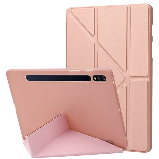 For Samsung Galaxy Tab S8+ Silicone + Leather V-fold Stand Tablet Case Auto Wake/Sleep Function Shockproof Cover