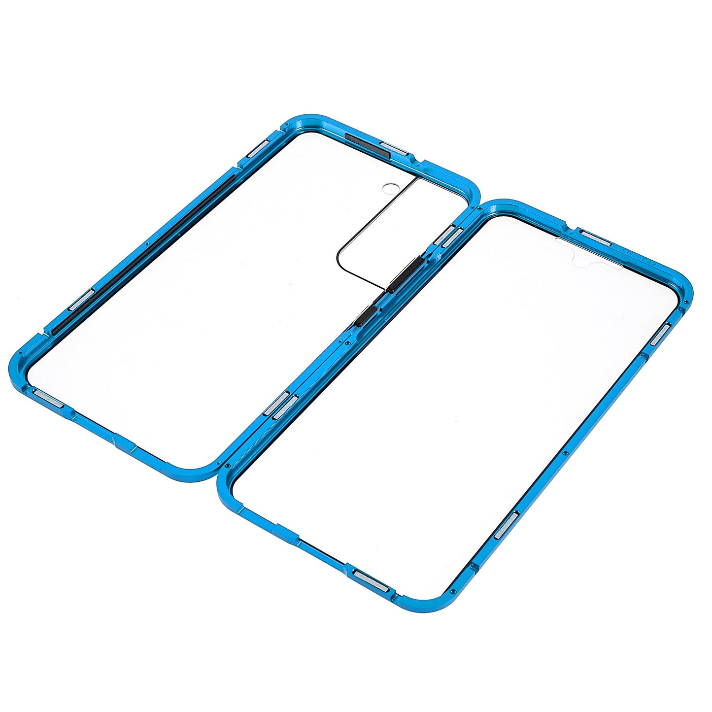 For Samsung Galaxy S22 5G 360 Degree Full Protection Phone Case Metal Bumper + Double-sided Tempered Glass Anti-fall Shell with Magnetic Closure
