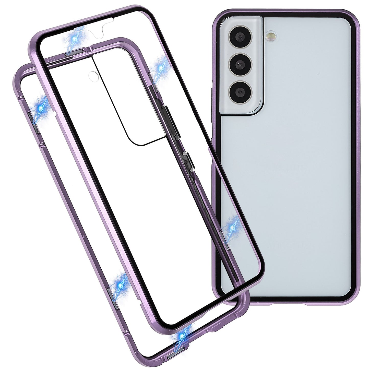 For Samsung Galaxy S22 5G 360 Degree Full Protection Phone Case Metal Bumper + Double-sided Tempered Glass Anti-fall Shell with Magnetic Closure