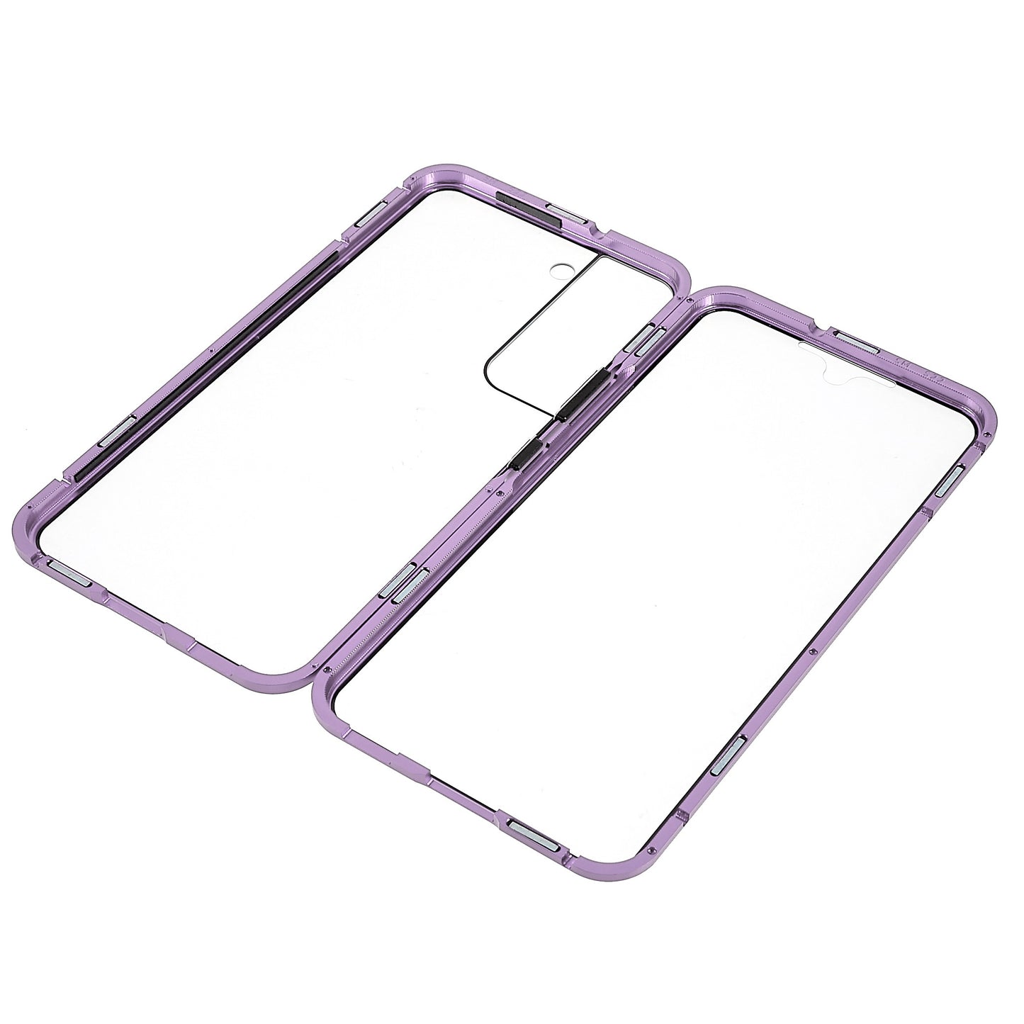 For Samsung Galaxy S22 5G 360 Degree Full Protection Phone Case Metal Bumper + Double-sided Tempered Glass Anti-fall Shell with Magnetic Closure