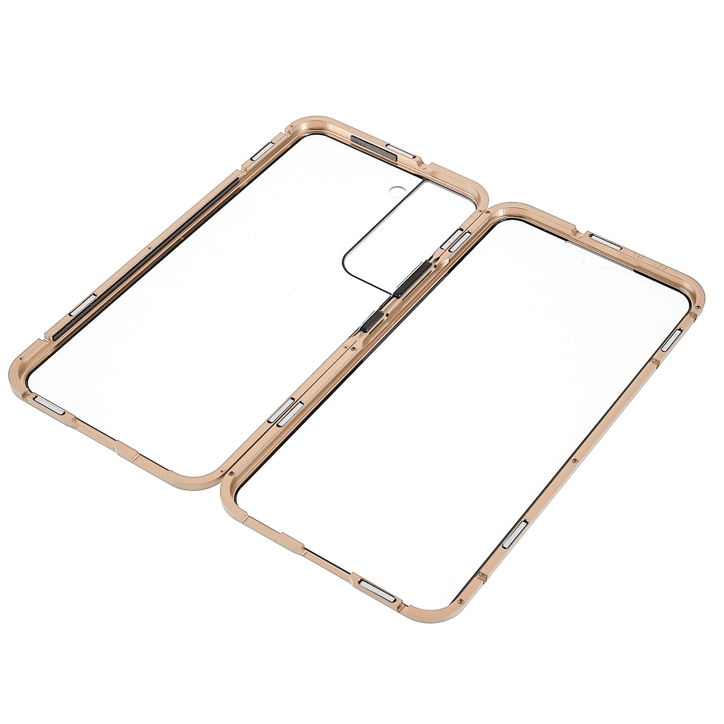 For Samsung Galaxy S22 5G 360 Degree Full Protection Phone Case Metal Bumper + Double-sided Tempered Glass Anti-fall Shell with Magnetic Closure