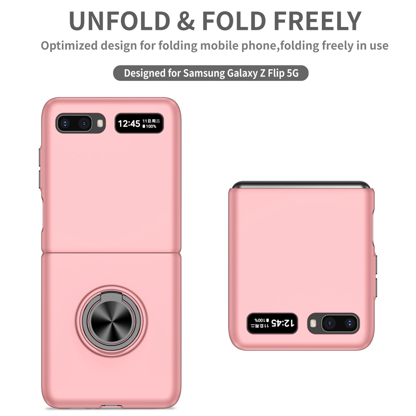 For Samsung Galaxy Z Flip 5G Hard PC Folding Mobile Phone Case Rotatable Metal Ring Kickstand Anti-fall Shell