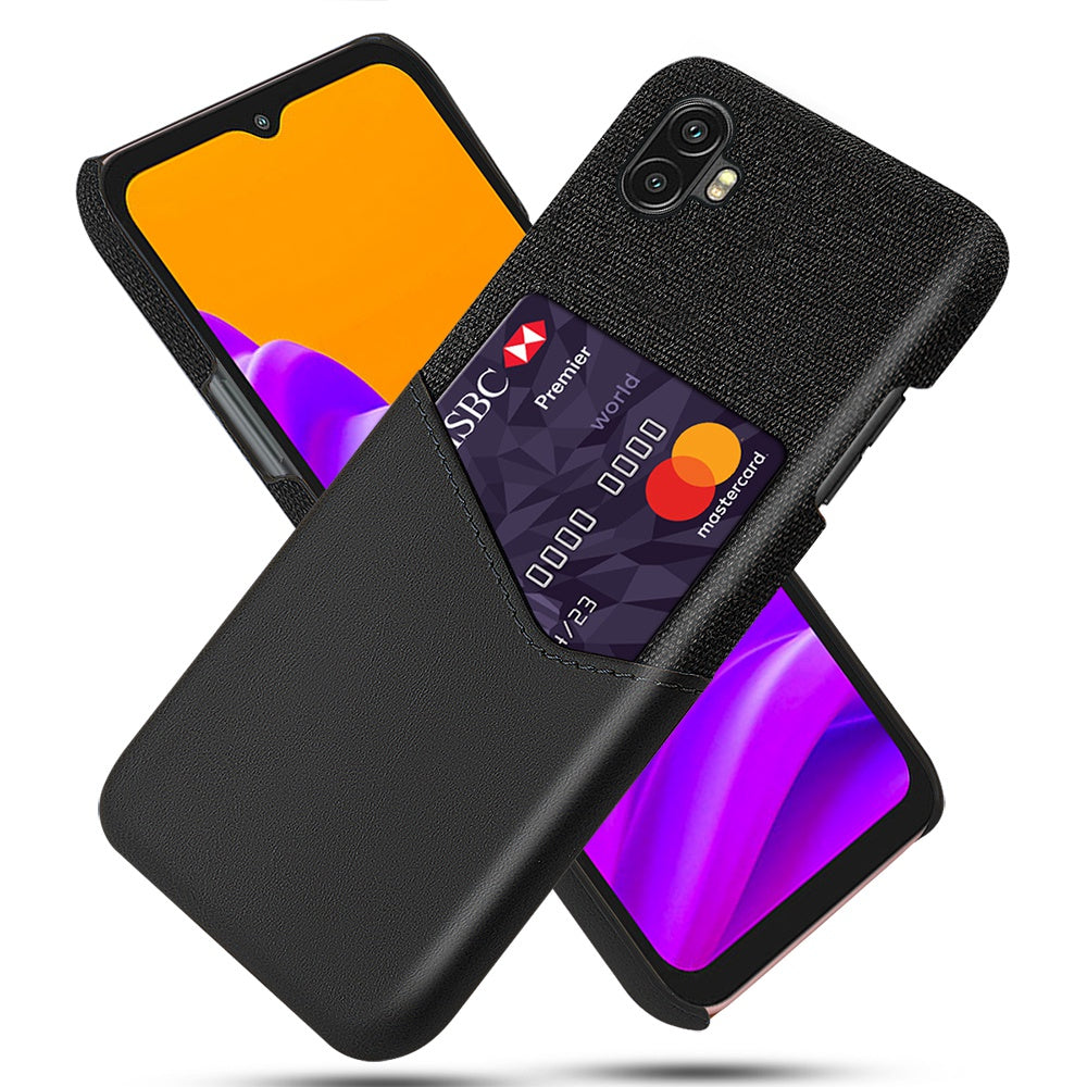 For Samsung Galaxy Xcover Pro 2 5G Ultra Slim Phone Cover with Card Holder Shockproof Cloth Texture PU Leather Coated PC Phone Case