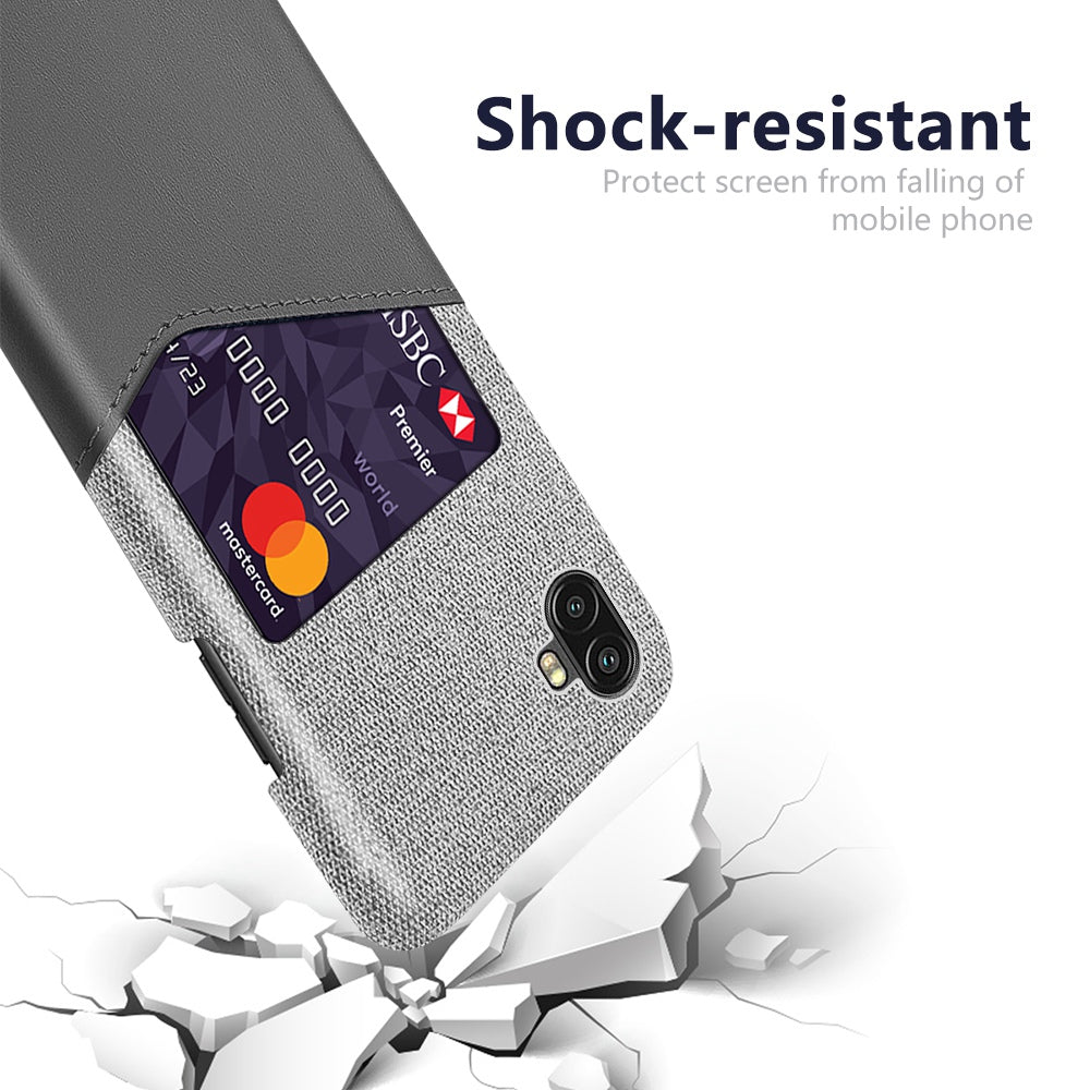 For Samsung Galaxy Xcover Pro 2 5G Ultra Slim Phone Cover with Card Holder Shockproof Cloth Texture PU Leather Coated PC Phone Case