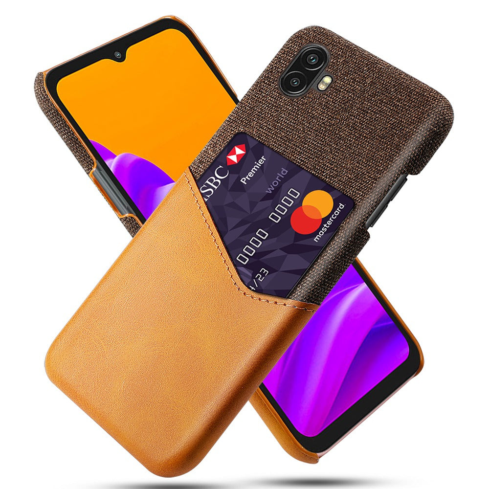 For Samsung Galaxy Xcover Pro 2 5G Ultra Slim Phone Cover with Card Holder Shockproof Cloth Texture PU Leather Coated PC Phone Case