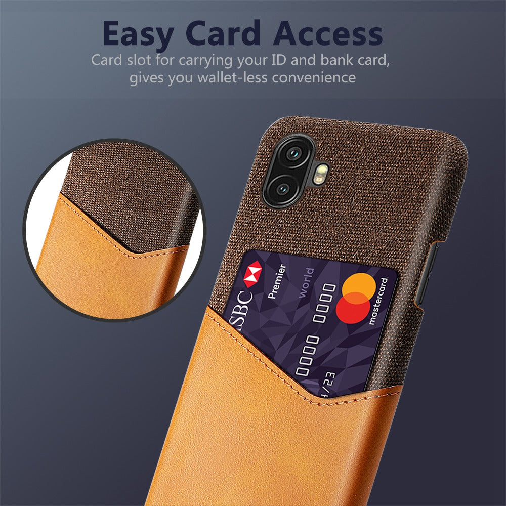 For Samsung Galaxy Xcover Pro 2 5G Ultra Slim Phone Cover with Card Holder Shockproof Cloth Texture PU Leather Coated PC Phone Case