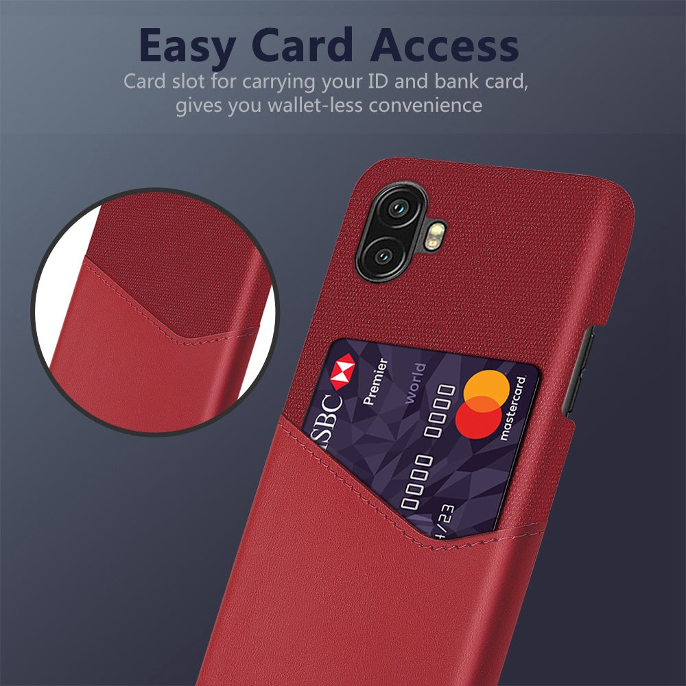 For Samsung Galaxy Xcover Pro 2 5G Ultra Slim Phone Cover with Card Holder Shockproof Cloth Texture PU Leather Coated PC Phone Case