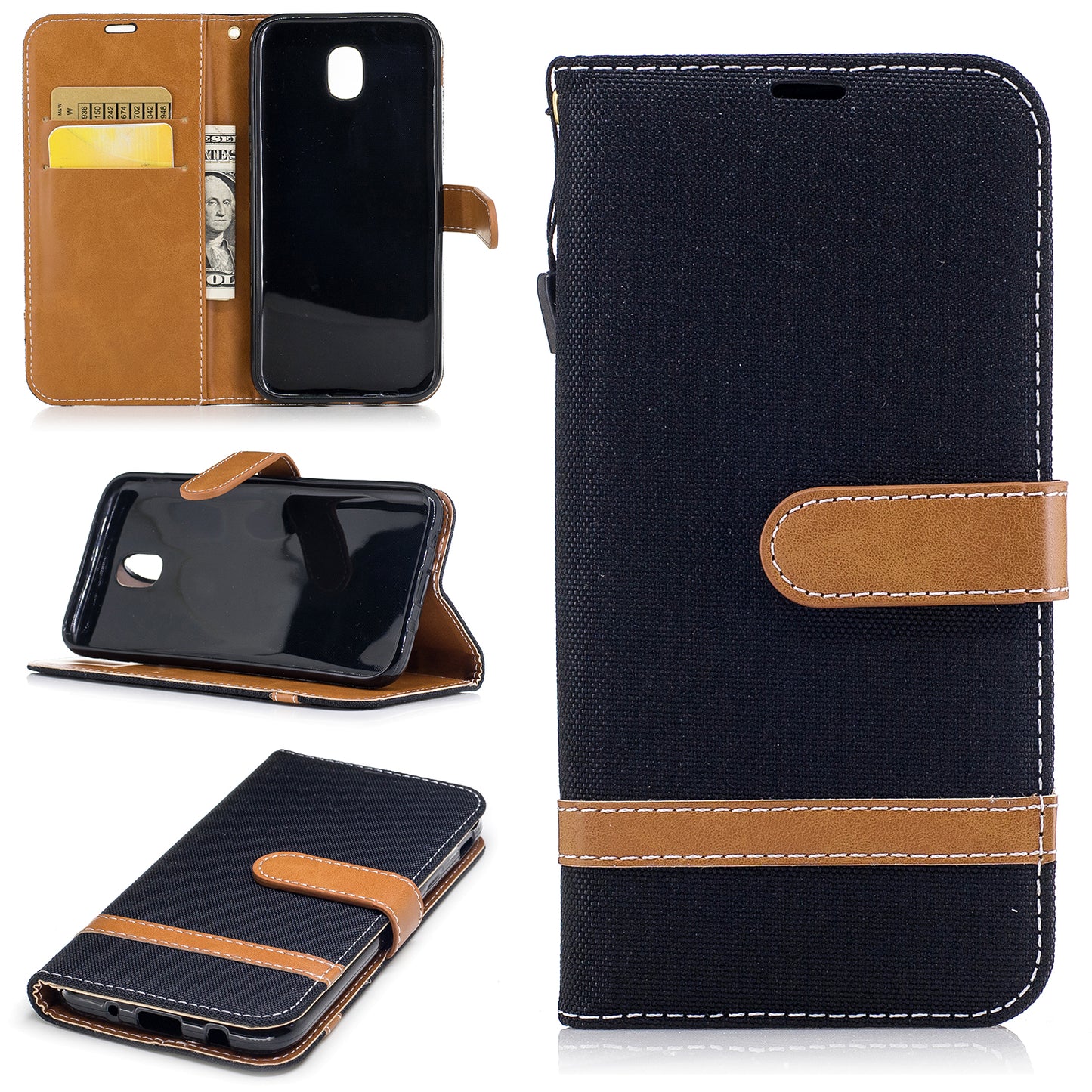 Two-tone Jean Cloth PU Leather Wallet Stand Case for Samsung Galaxy J5 (2017) J530 EU Version