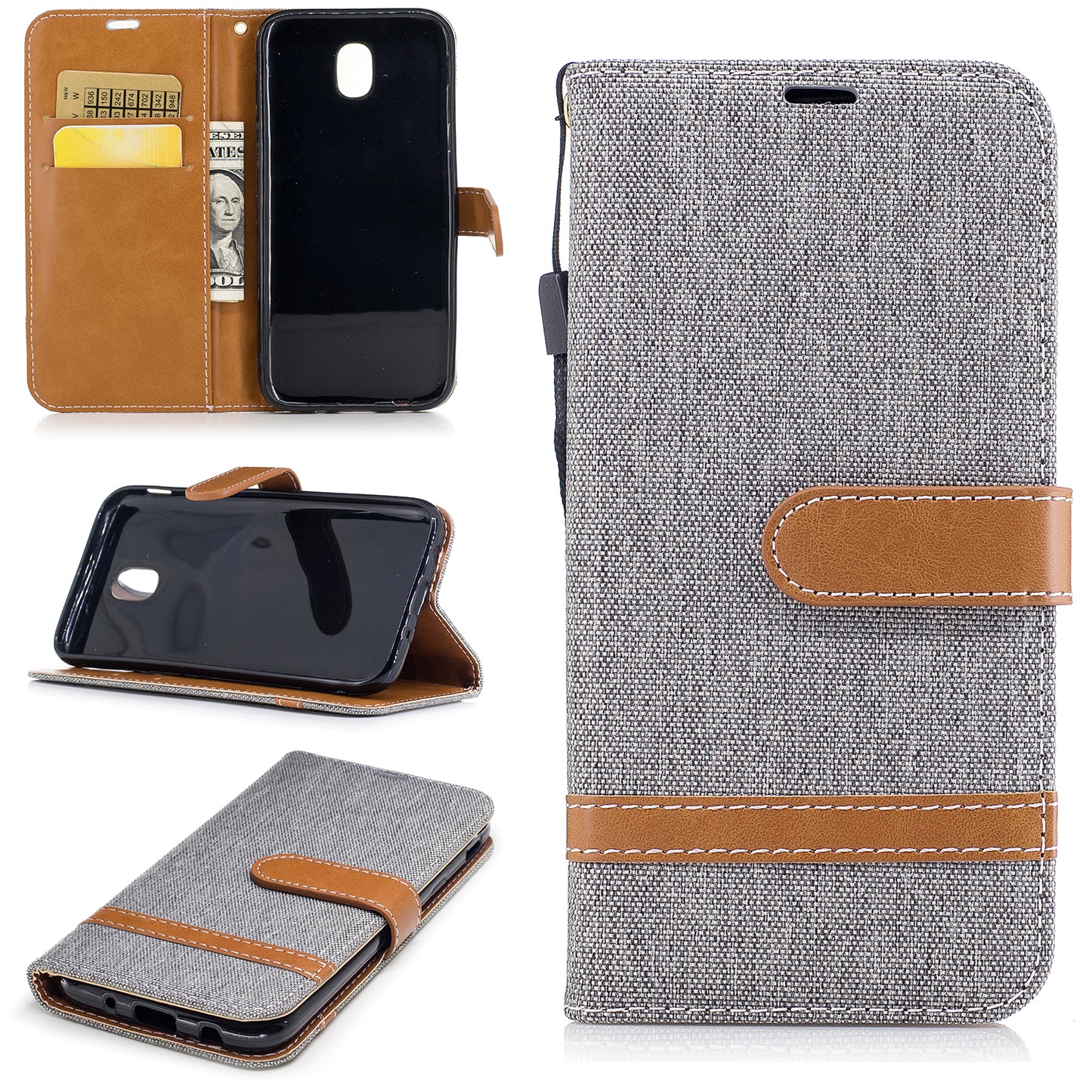 Two-tone Jean Cloth PU Leather Wallet Stand Case for Samsung Galaxy J5 (2017) J530 EU Version