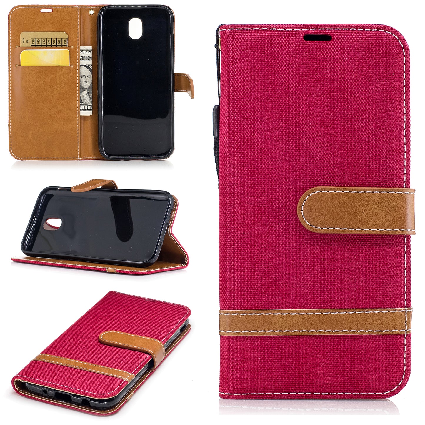 Two-tone Jean Cloth PU Leather Wallet Stand Case for Samsung Galaxy J5 (2017) J530 EU Version