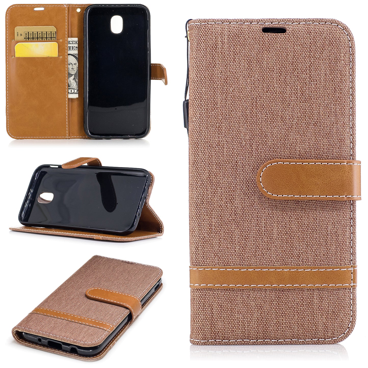 Two-tone Jean Cloth PU Leather Wallet Stand Case for Samsung Galaxy J5 (2017) J530 EU Version