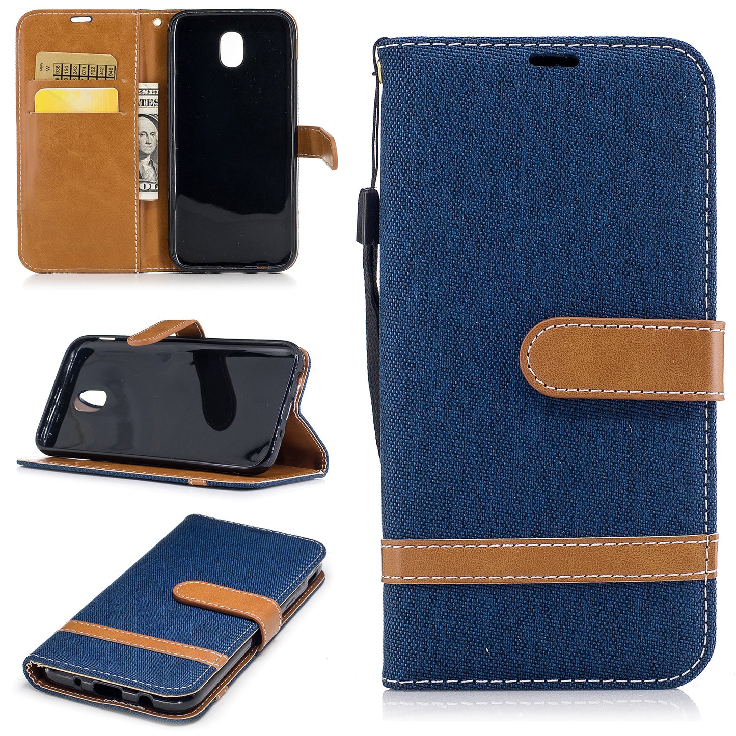 Two-tone Jean Cloth PU Leather Wallet Stand Case for Samsung Galaxy J5 (2017) J530 EU Version