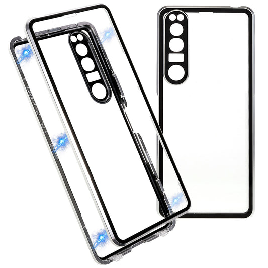 For Sony Xperia 1 IV 5G Anti-drop Anti-wear Metal Frame + Tempered Glass + PC Hybrid Cover Magnetic Closure Phone Shell Case