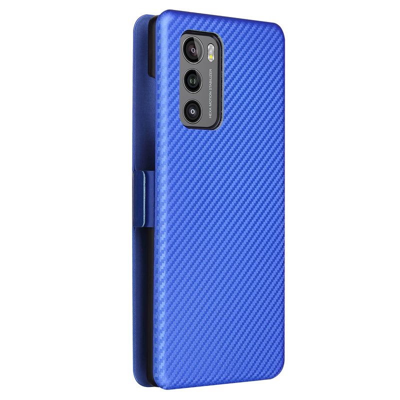 Carbon Fiber Skin Magnetic Phone Case with Buckle + Card Holder + Ring Strap for LG Wing 5G