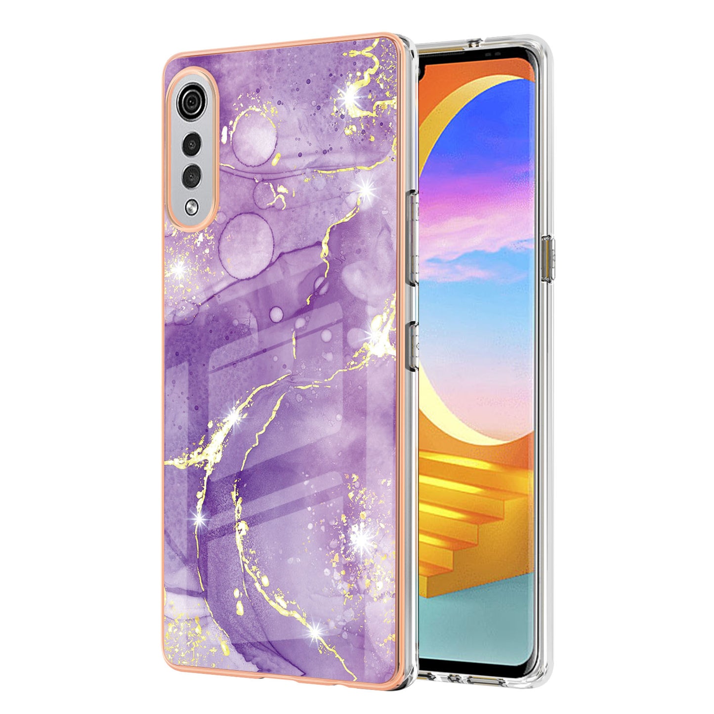 Marble Pattern Design Anti-fingerprint IMD Soft TPU Protective Electroplating Back Cover for LG Velvet 4G
