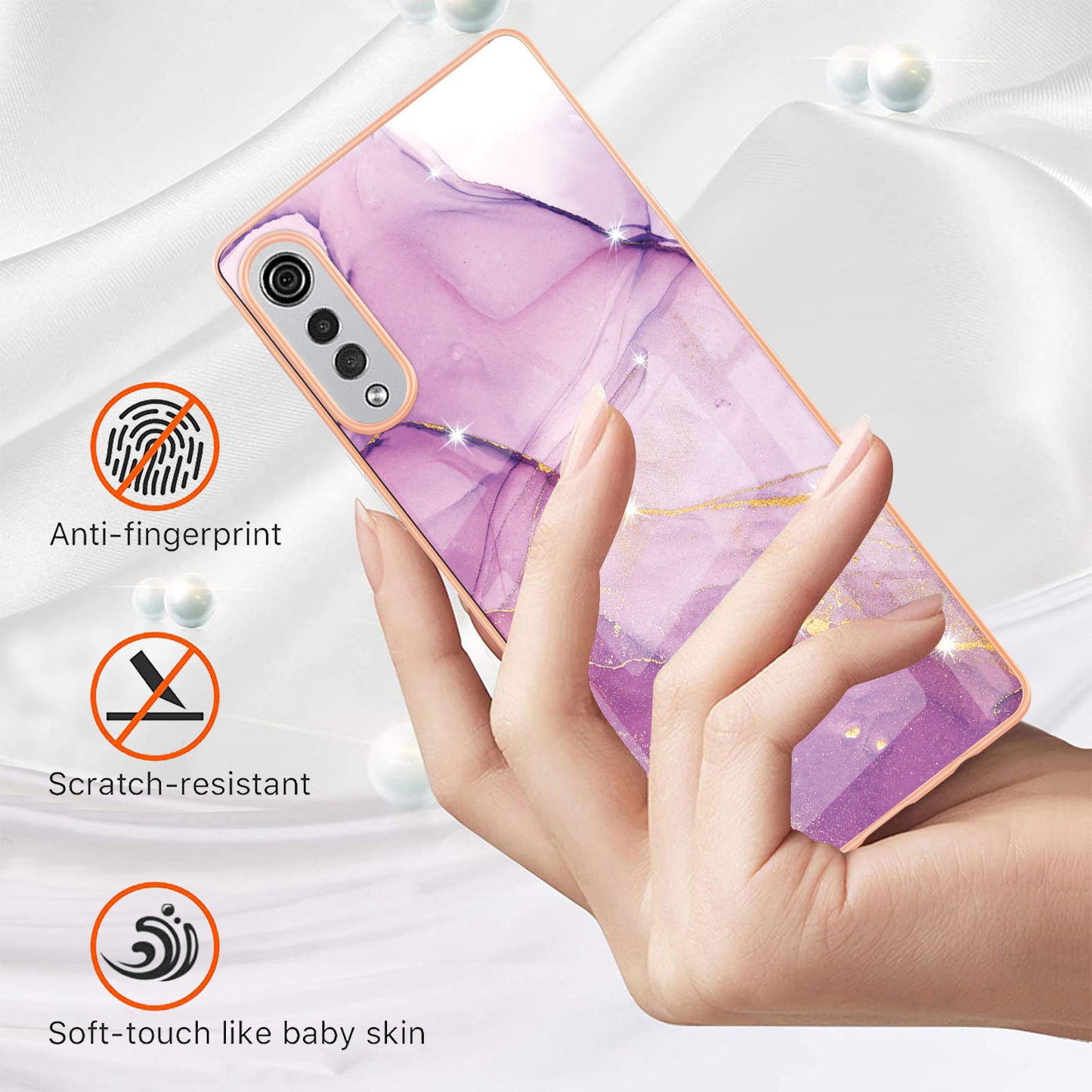 Marble Pattern Design Anti-fingerprint IMD Soft TPU Protective Electroplating Back Cover for LG Velvet 4G