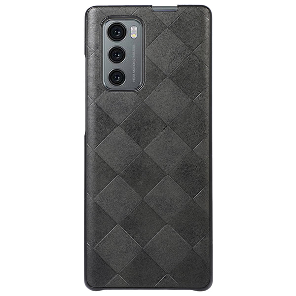 For LG Wing 5G Fold Grid Texture PU Leather Coated TPU+PC Hybrid Protective Case