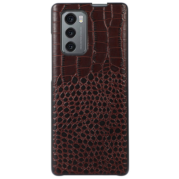 For LG Wing 5G Well-protected Crocodile Texture Phone Shell Genuine Cowhide Leather Coating PC + TPU Case