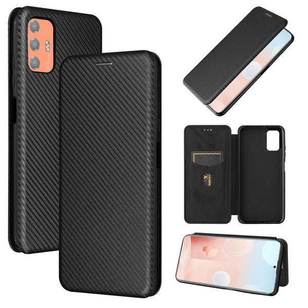 Stand Cover for HTC Desire 21 Pro 5G Auto-absorbed Carbon Fiber Texture Leather Case