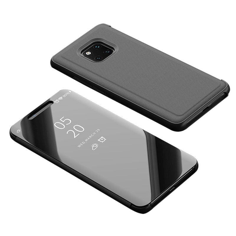 For Huawei Mate 20 Pro View Window Plated Mirror Surface Mobile Phone Leather Stand Case Fingerprint-Free