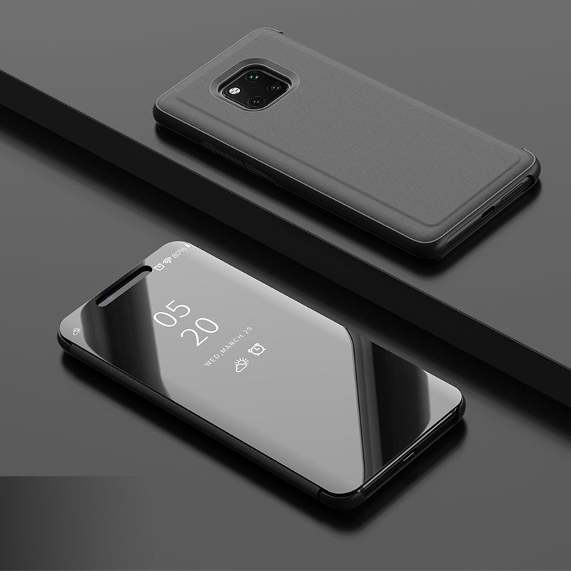 For Huawei Mate 20 Pro View Window Plated Mirror Surface Mobile Phone Leather Stand Case Fingerprint-Free