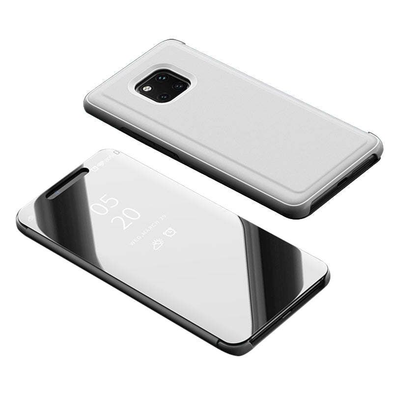 For Huawei Mate 20 Pro View Window Plated Mirror Surface Mobile Phone Leather Stand Case Fingerprint-Free