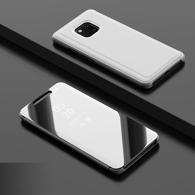 For Huawei Mate 20 Pro View Window Plated Mirror Surface Mobile Phone Leather Stand Case Fingerprint-Free